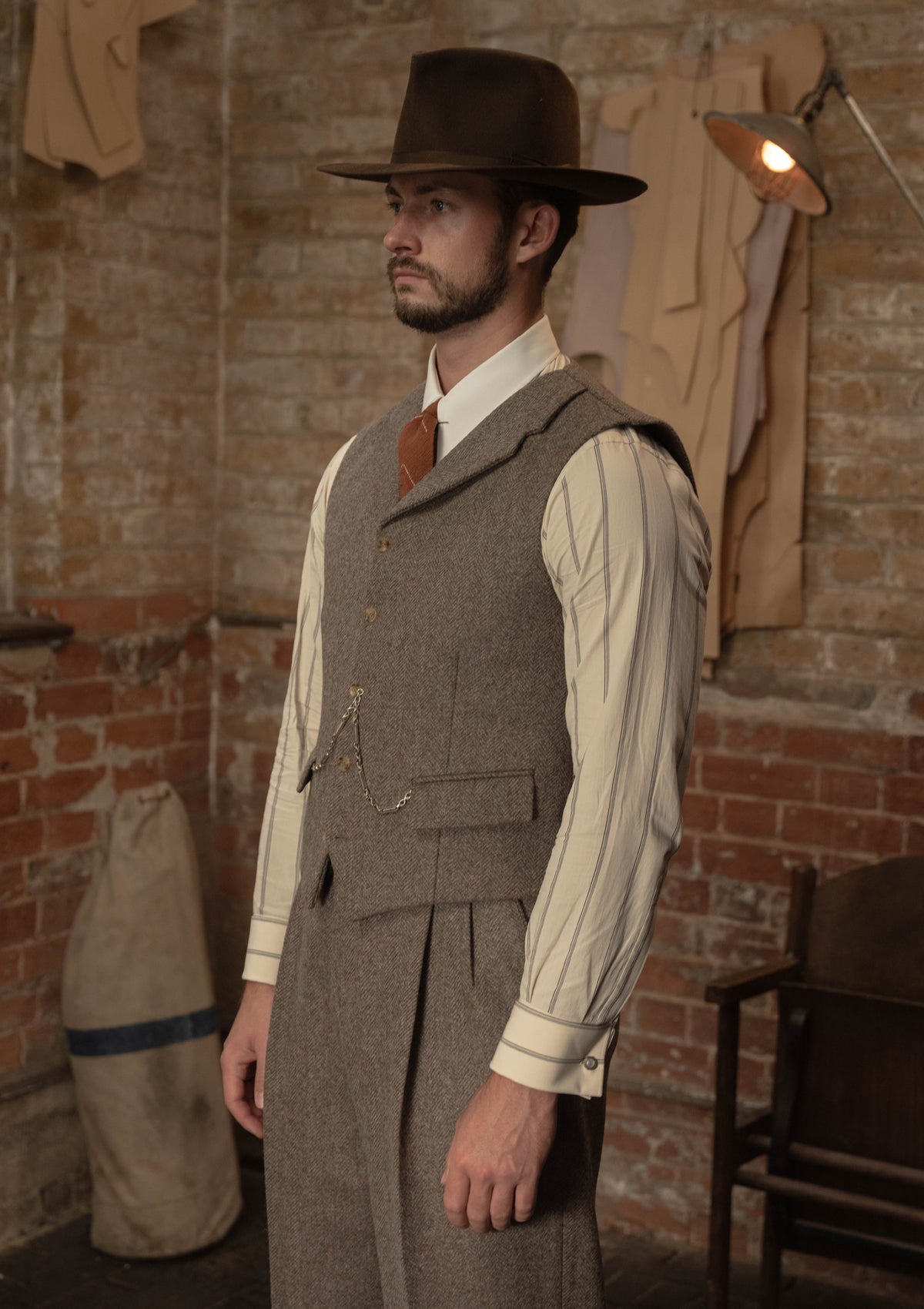 Spearpoint Japanese Cotton Shirt - Cream & Brown Pinstripe