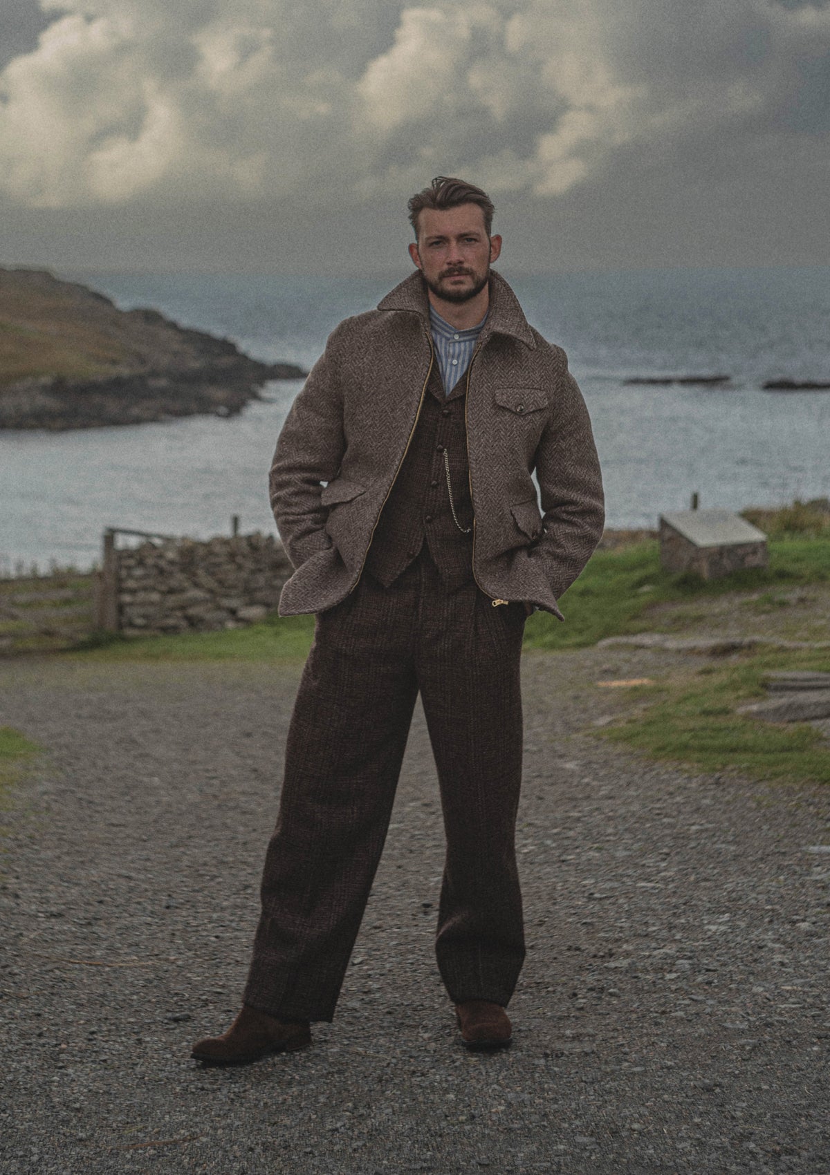 Riverton Wool Field Jacket - Grey Herringbone – Thomas Farthing London