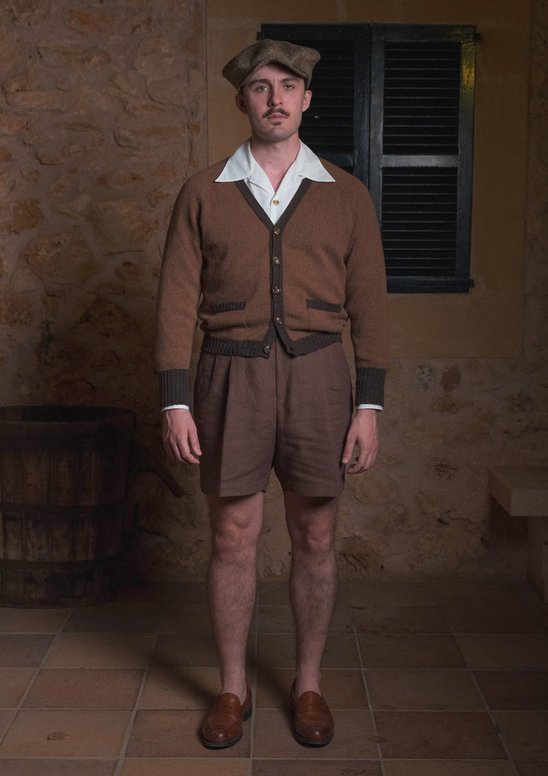 Fawcett Lambs Wool Cardigan - Rust