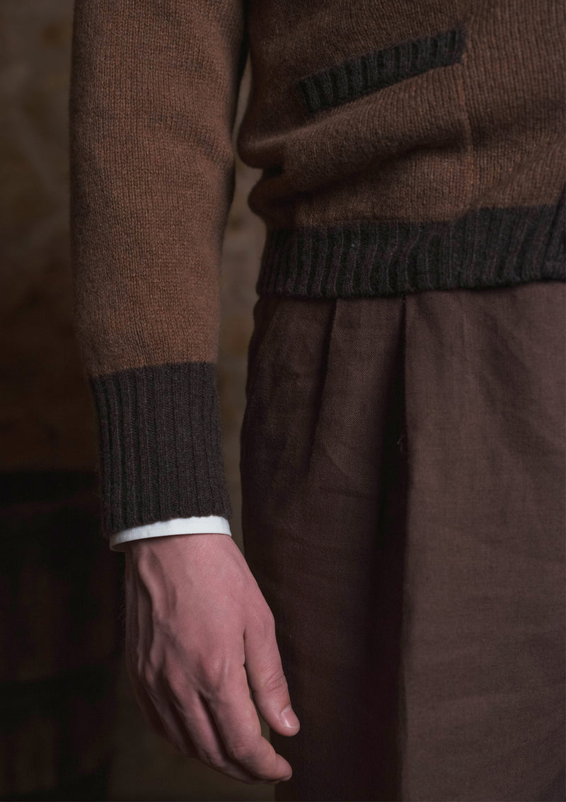 Fawcett Lambs Wool Cardigan - Rust
