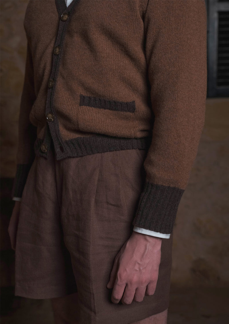 Fawcett Lambs Wool Cardigan - Rust