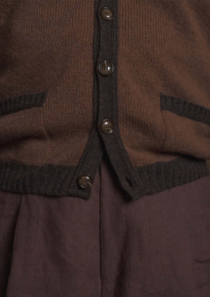 Fawcett Lambs Wool Cardigan - Rust