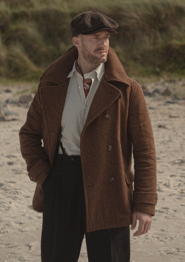 Storm-Collar Pure Wool Pea Coat - Tawny Rust