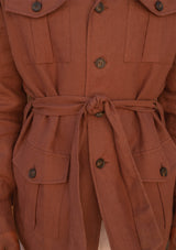 Safari Pure Linen Jacket - Clay Brown