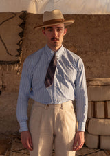 Classic Cotton Shirt With Spearpoint Collar & Blue Micro Stripe - French Double Cuff