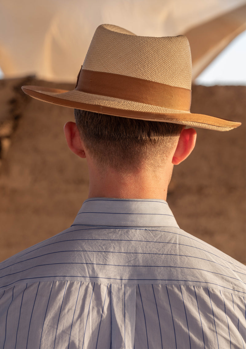 Classic Cotton Shirt With Spearpoint Collar & Blue Micro Stripe - French Double Cuff