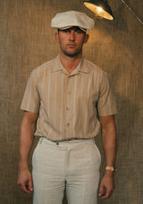 Camp Collar Short Sleeve Cotton Shirt - Brown Stripe