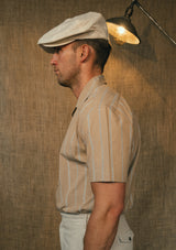 Camp Collar Short Sleeve Cotton Shirt - Brown Stripe