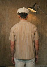 Camp Collar Short Sleeve Cotton Shirt - Brown Stripe