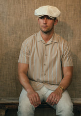 Camp Collar Short Sleeve Cotton Shirt - Brown Stripe