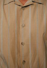 Camp Collar Short Sleeve Cotton Shirt - Brown Stripe