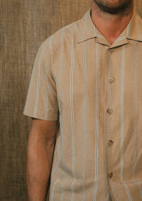 Camp Collar Short Sleeve Cotton Shirt - Brown Stripe