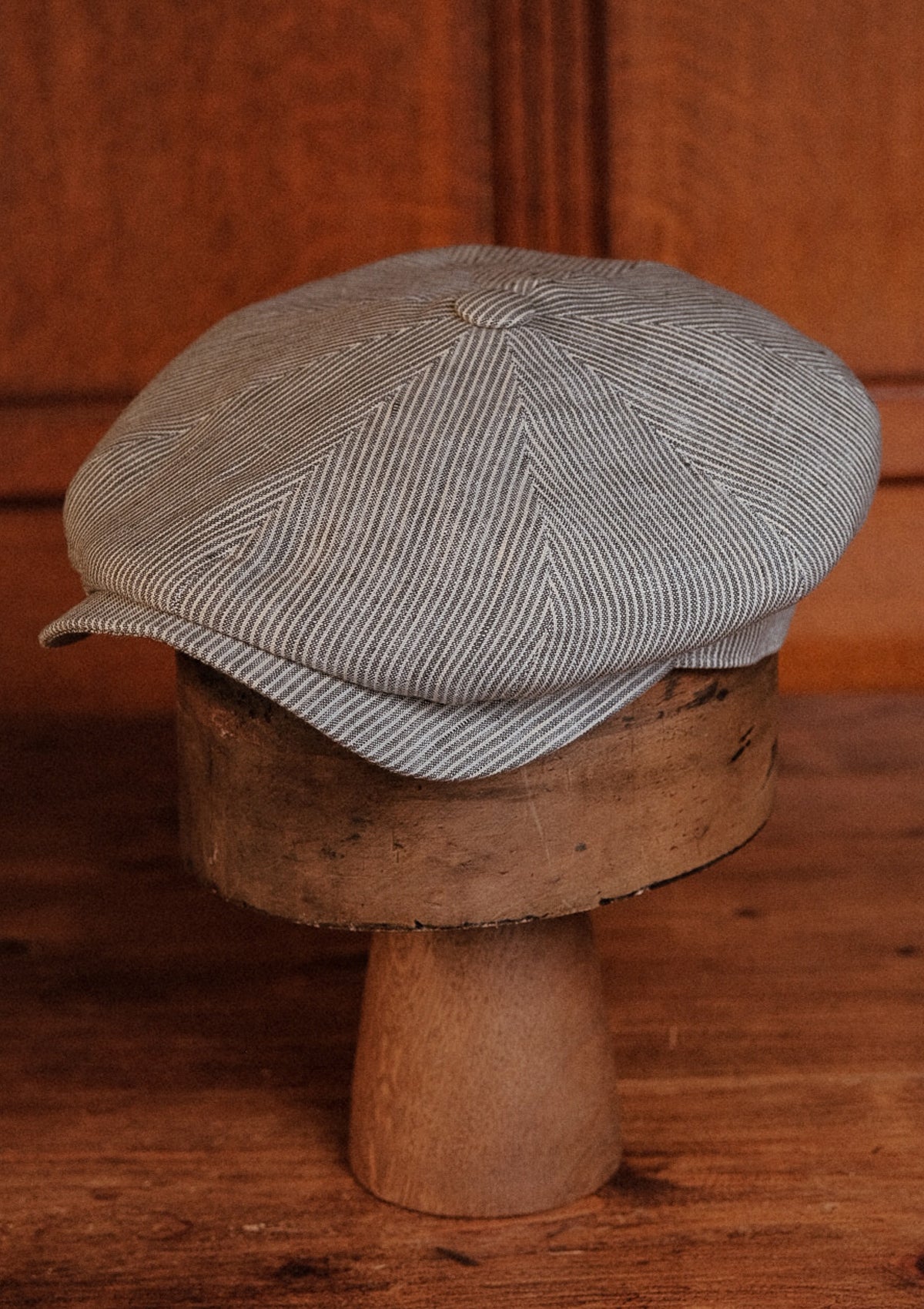 Gower Baker Boy - (Mid-Width) Denim Stripe Linen