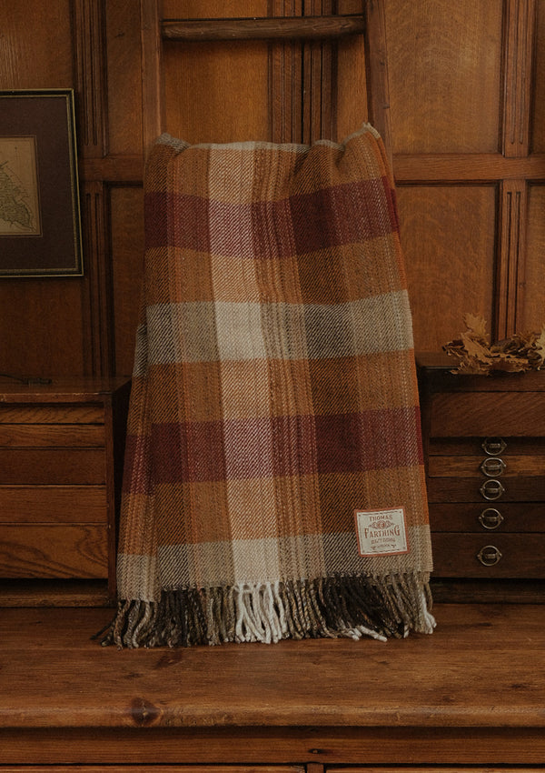 Super-soft Recycled Wool Bothy Throw - Pecan & Red Plaid