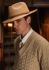 Cable Knit V-Neck Sweater - Biscuit