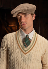 Cable Knit V-Neck Sweater - Tan Stripe