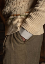Cable Knit V-Neck Sweater - Tan Stripe