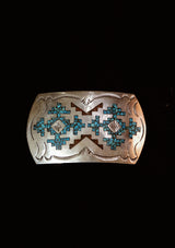 Twin Geometric Chip Inlay Sterling Silver Buckle
