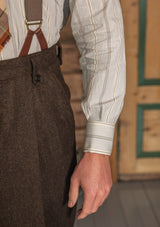 Club Collar Cotton Shirt - Clay Brown Pinstripe