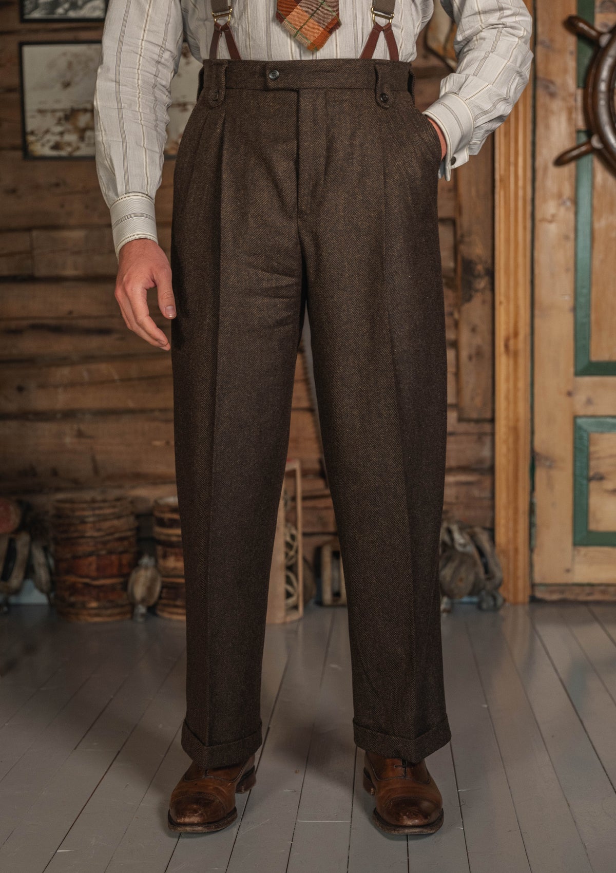 Woodrow Clark Trousers - Burnt Saddle Herringbone