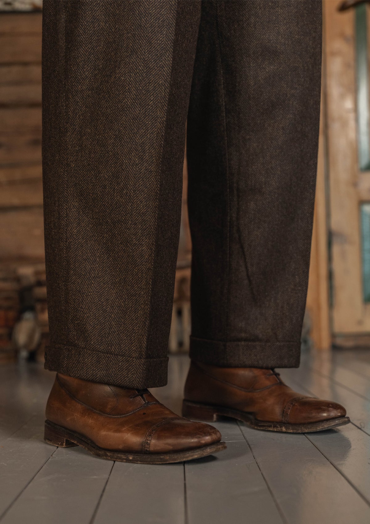 Woodrow Clark Trousers - Burnt Saddle Herringbone