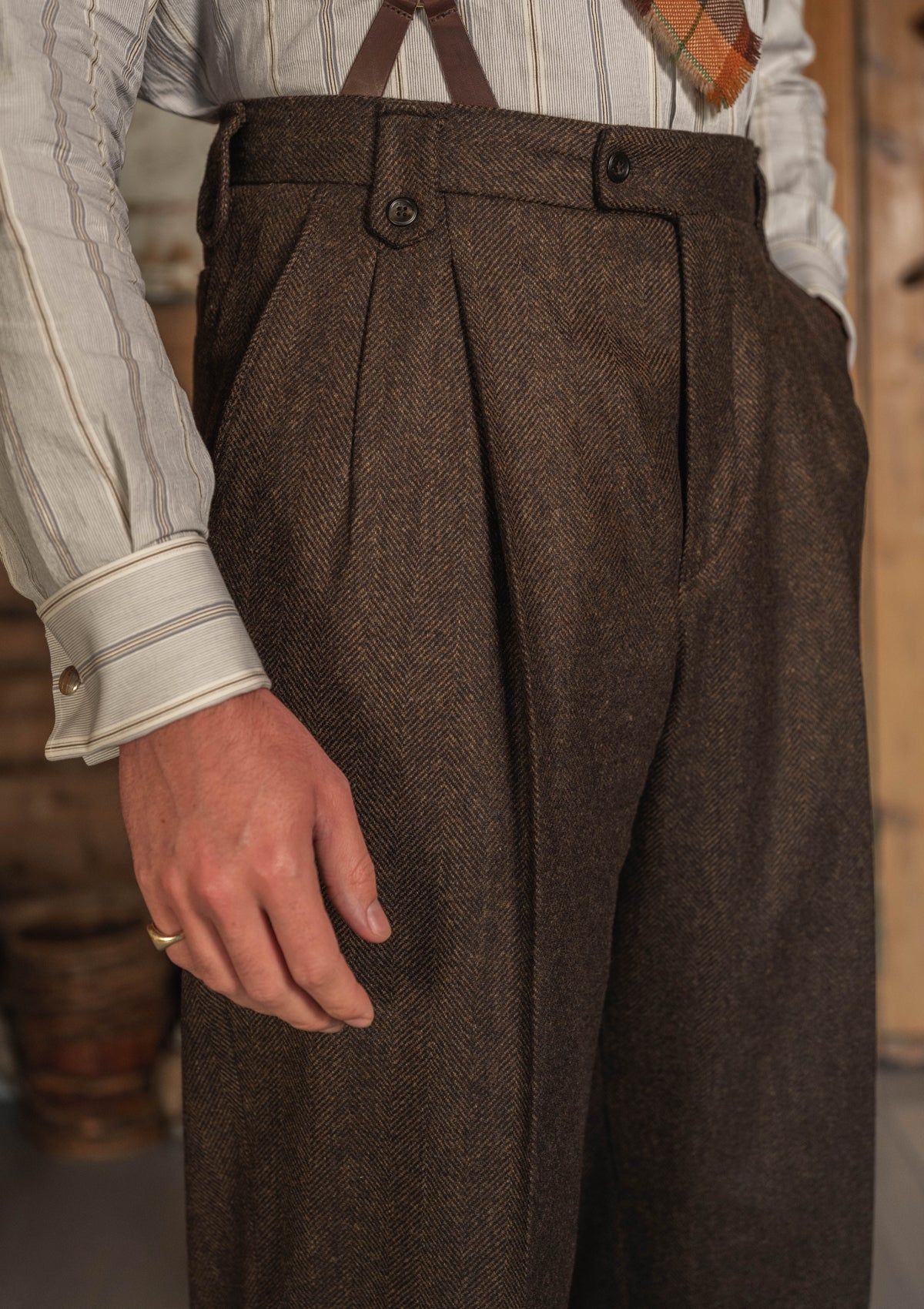 Woodrow Clark Trousers - Burnt Saddle Herringbone