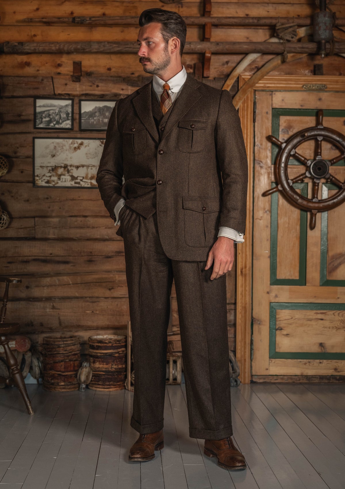 Woodrow Clark Trousers - Burnt Saddle Herringbone
