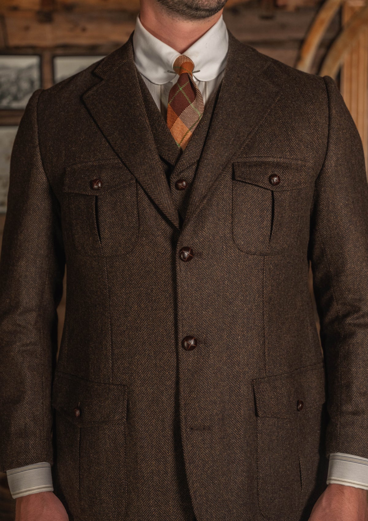 Woodrow Jacket - Burnt Saddle Herringbone