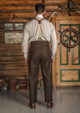 Club Collar Cotton Shirt - Clay Brown Pinstripe