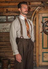 Club Collar Cotton Shirt - Clay Brown Pinstripe