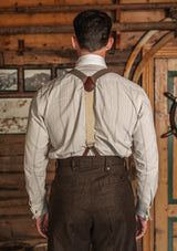 Club Collar Cotton Shirt - Clay Brown Pinstripe