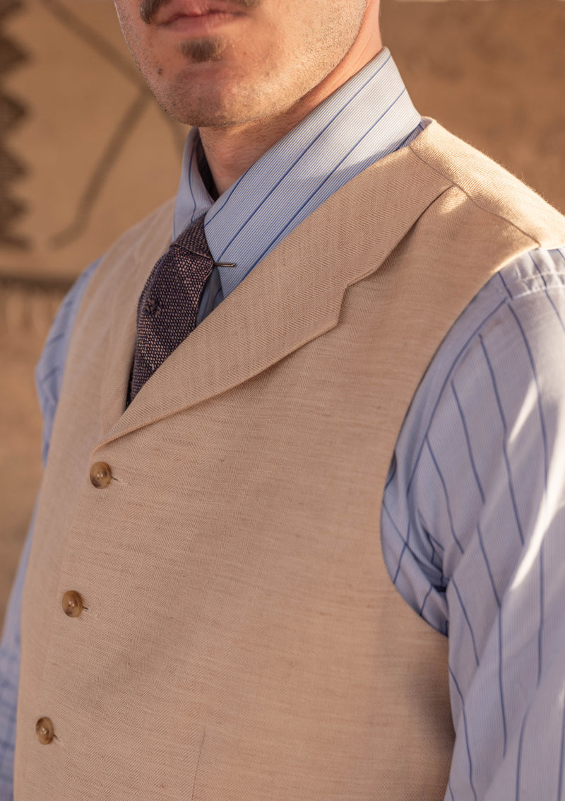 Woodrow Waistcoat - White Cream Herringbone