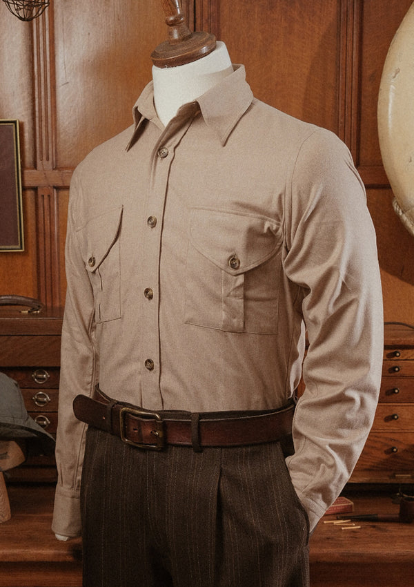 Utility Cashmere Cotton Blend Shirt - Camel