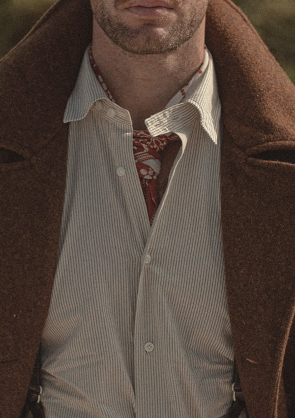 Cotton Workwear Shirt - Cream Pinstripe