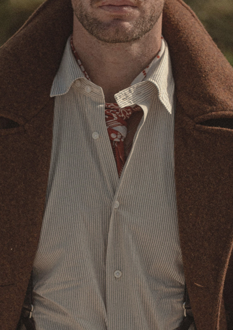 Cotton Workwear Shirt - Cream Pinstripe