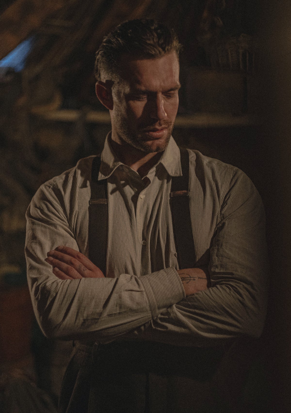 Cotton Workwear Shirt - Cream Pinstripe