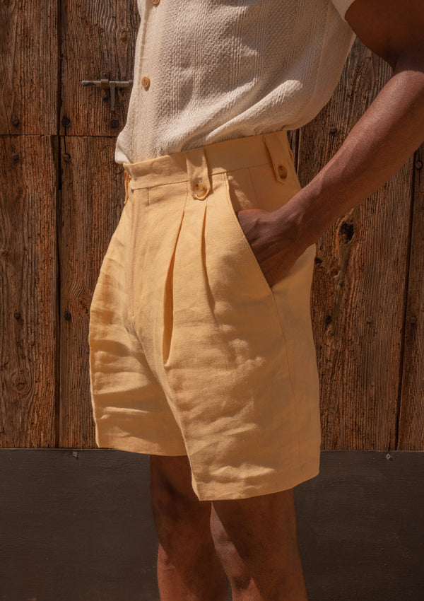 Gene Pure Linen Shorts - Lemon