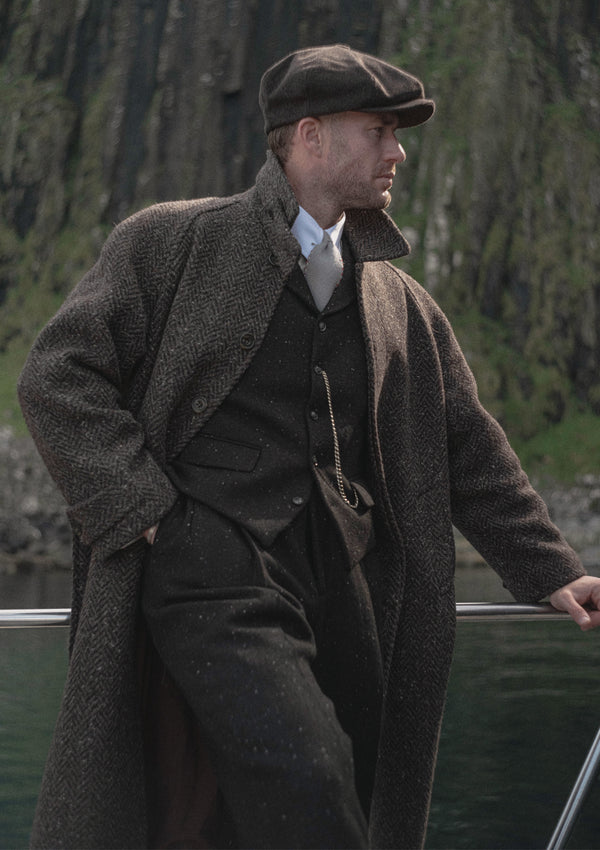 Horsley Raglan Pure Wool Belted Overcoat - Walnut & Stone Herringbone