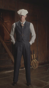 Cropped Waistcoat - Navy Herringbone