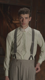 Grandad Collar Cotton Shirt - Green Stripe