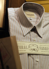 Semi Spearpoint Cotton Shirt with Double French Cuff - Blue & Brown Pinstripe