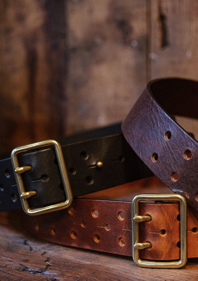 Saddle Leather Double Pin Belt - Dark Brown