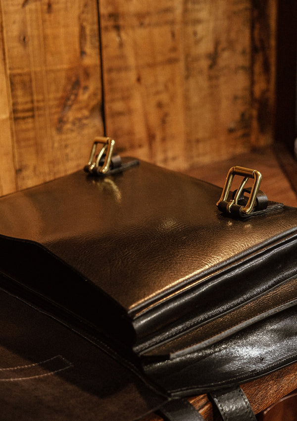 Luxury Saddle Leather Satchel - Black
