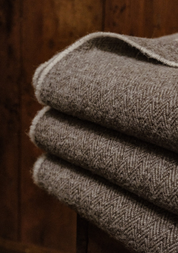 Super-soft Wool Shetland Throw - Grey Herringbone