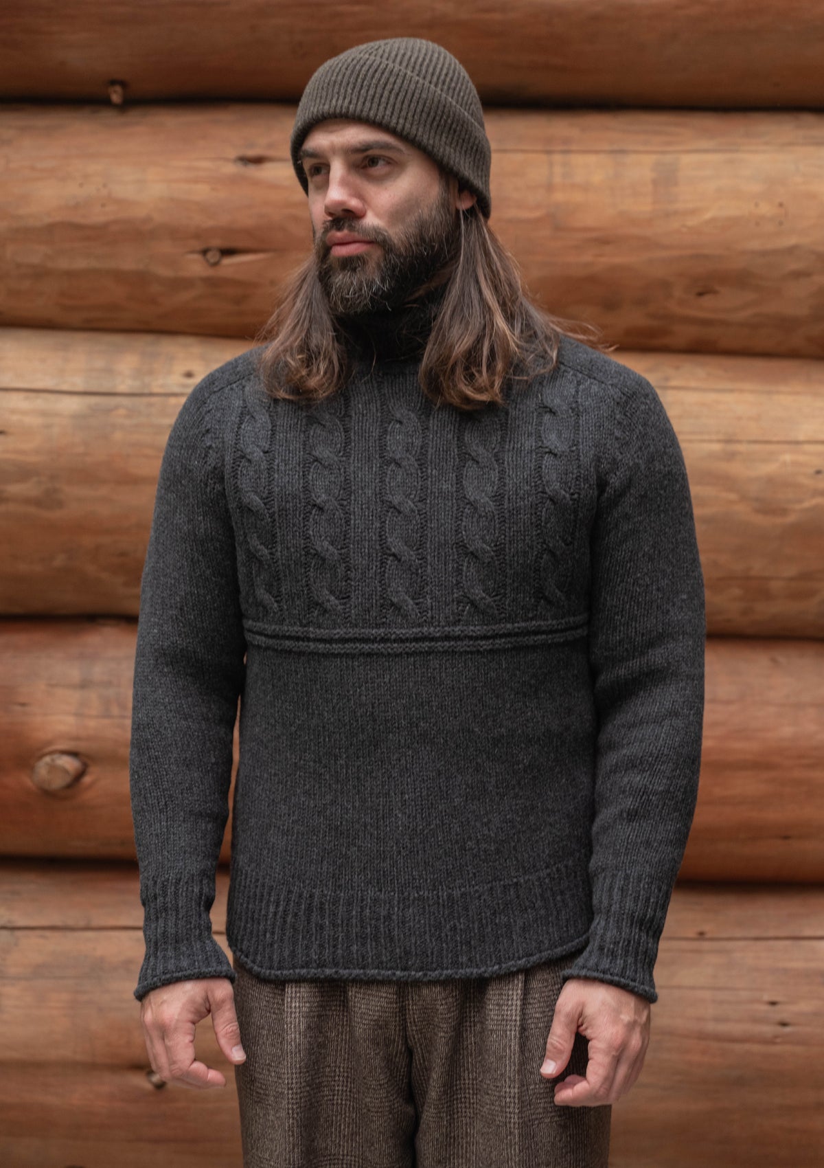 Clapperton Half Cable Knit Lambswool Sweater - Dark Grey – Thomas