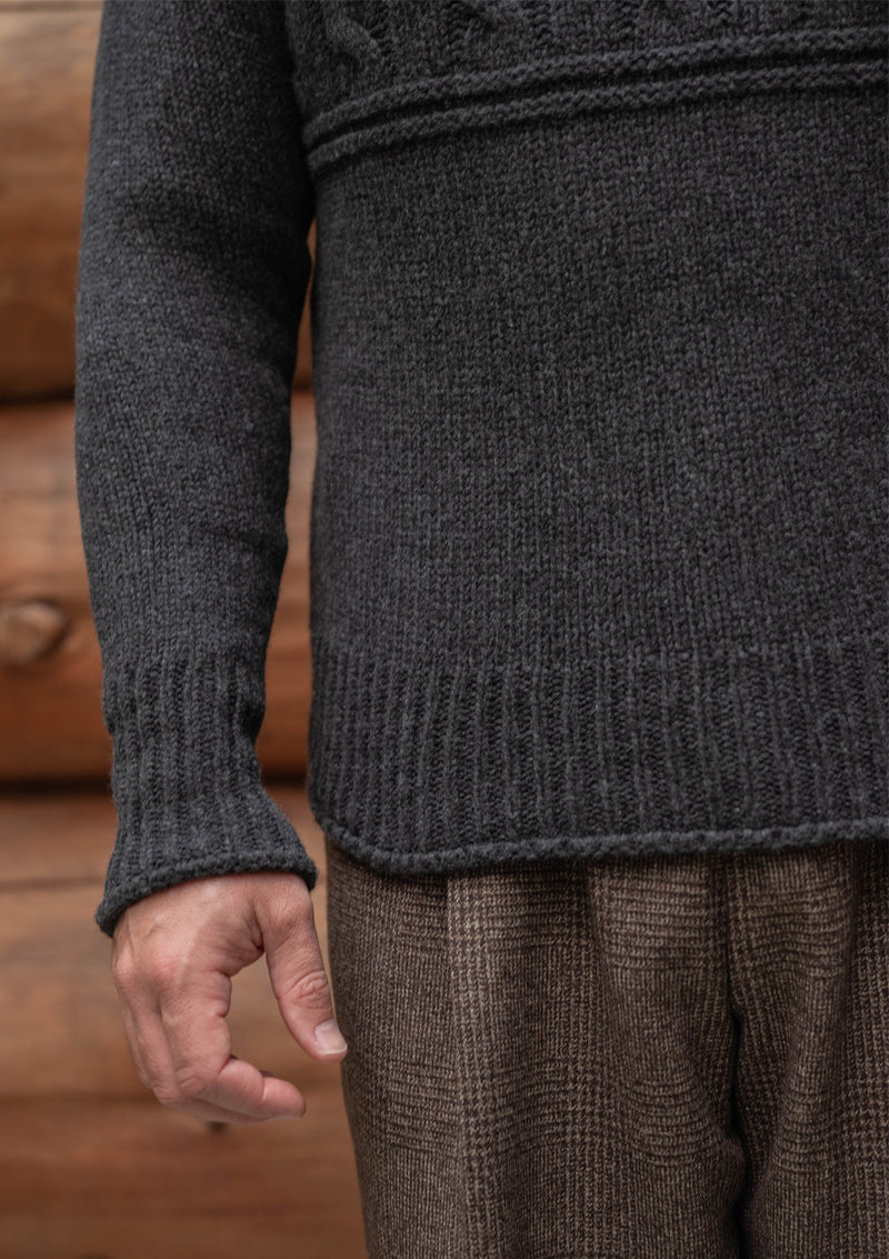 Clapperton Half Cable Knit Lambswool Sweater - Dark Grey