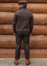 Clapperton Half Cable Knit Lambswool Sweater - Brown