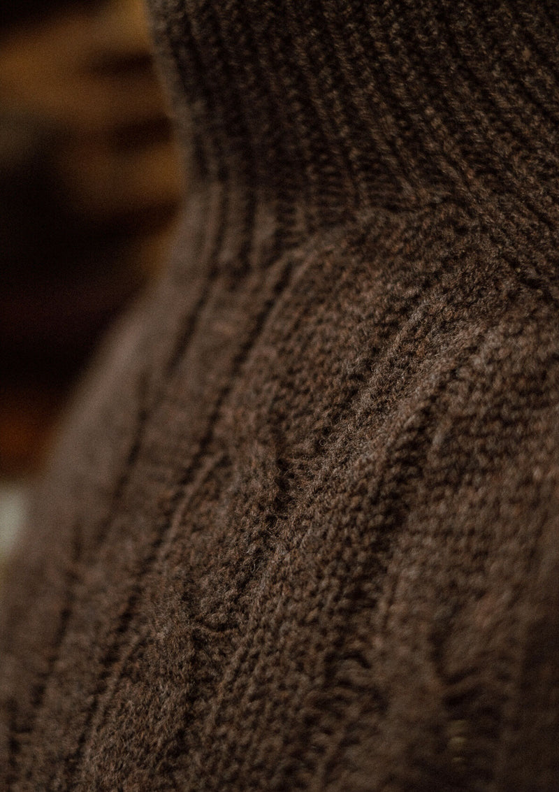 Clapperton Half Cable Knit Lambswool Sweater - Brown