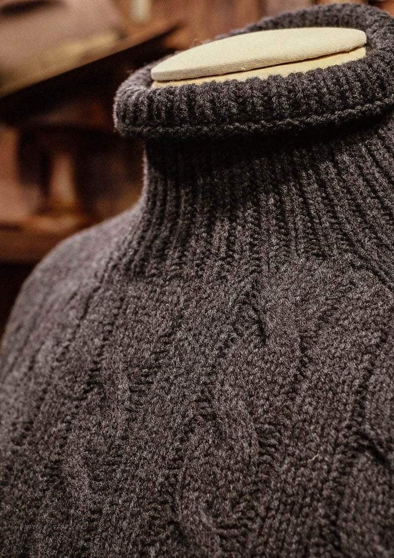 Clapperton Half Cable Knit Lambswool Sweater - Dark Grey