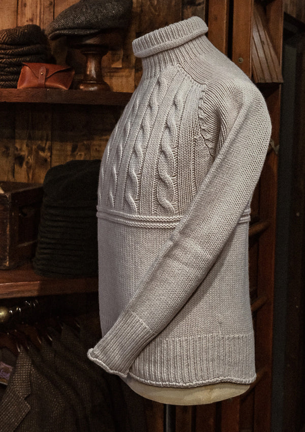 Clapperton Half Cable Knit Lambswool Sweater - Cream